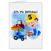 Kids Construction 5th Birthday Tshirts and Gifts Greeting Card