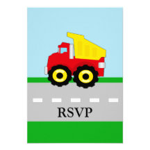 Kids Construction Dumptruck Matching RSVP Personalised Invitations