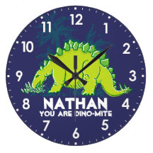 Kids dinosaur Stegosaurus blue green name clock