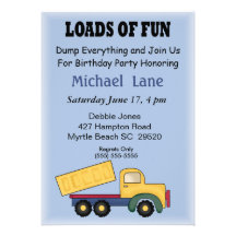Kids Dump Truck Birthday Invitation
