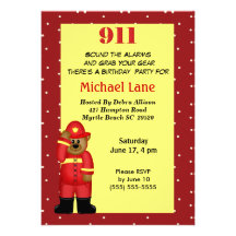 Kids Fireman  Birthday Invitation