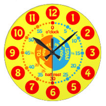 Kids learn to tell time yellow red wall clock