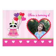 Kids Panda Valentine's Birthday Party Photo Invita Custom Invite