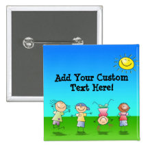 Kids Playing Outdoors on a Sunny Day Pinback Button