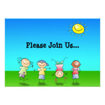 Kids Playing Outdoors on a Sunny Day Personalised Invitation