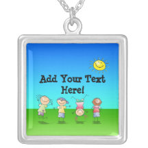 Kids Playing Outdoors on a Sunny Day Pendants