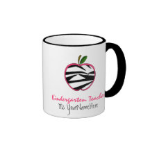 Kindergarten Teacher Mug - Zebra Print Apple