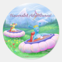 King Monty and Prince Marvin on their Hoversleds Round Stickers