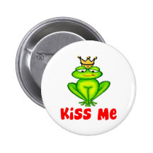 Kiss me frog pinback button