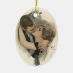 Kiss under the mistletoe christmas ornament