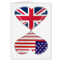 Kissing USA and UK Hearts Flags Art Cards