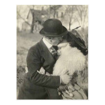 kissing with fur postcard