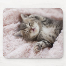 Kitten Sleeping on Towel Mouse Pad