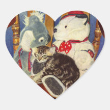 Kitten with Friends Heart Stickers