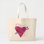 kniting pink heart canvas bags