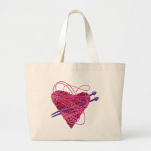 kniting pink heart canvas bags