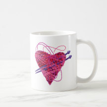 kniting pink heart mug