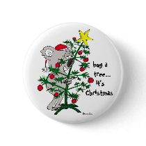 Koala bear hugging a Christmas tree buttons