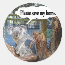 Koala Save My Home Round Stickers