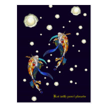 Koi with Pearl Planets Fantasy Wedding Postcard