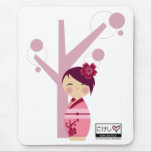 Kokeshi Sakura and Cherry Tree Mousepad