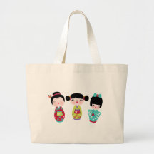 kokeshi trio tote bags
