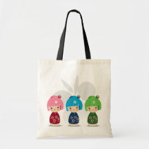 Kokeshi Triplets Tote Tote Bags