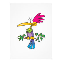 kooky crazy tropical exotic bird cartoon personalized invite