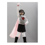 Korean girl in superhero costume with arm raised postcard
