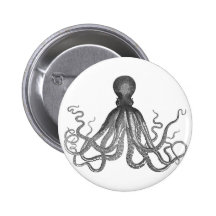 Kraken - Black Giant Octopus / Cthulu Pinback Button