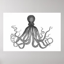 Kraken - Black Giant Octopus / Cthulu Print