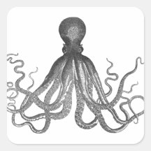 Kraken - Black Giant Octopus / Cthulu Square Stickers