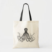 Kraken - Black Giant Octopus / Cthulu Tote Bags
