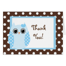 KRW Blue and Brown Polka Dot Owl Thank You Note Card