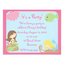 KRW Cute Mermaid Birthday Party Invitations