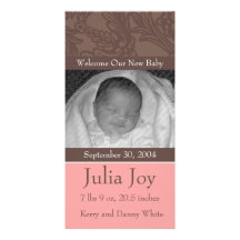 KRW Elegant Pink Custom Photo Birth Announcement Custom Photo Card