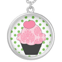 KRW Fancy Pink Cupcake with Green Spots Necklace