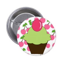 KRW Fun Green Cupcake with Cherries Buttons