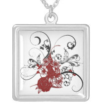 KRW Red Floral Grunge Sterling Silver Necklace necklaces