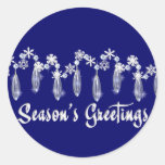 KRW Season's Greeting Snowdrops Seals - Blue Round Sticker