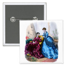 La Mode Illustree Blue and Raspberry Gowns Pinback Buttons