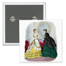 La Mode Illustree Green and Yellow Gowns Pinback Buttons
