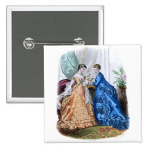 La Mode Illustree Peach and Blue Gowns Pinback Button