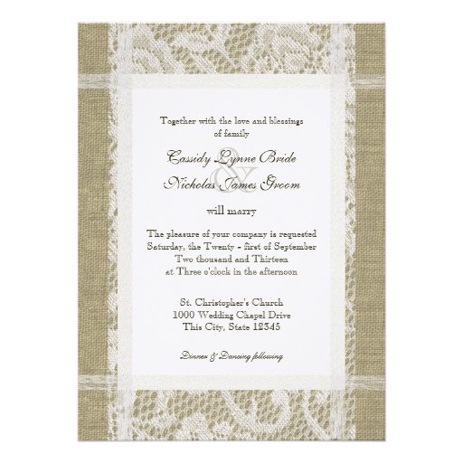Lace and Burlap Country Romance Wedding Custom Invitations
