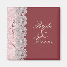 Lace and Pearls Raspberry Save the Date Magnet