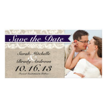 Lace & Burlap Vintage Save the Date - Navy Photo Card
