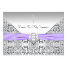 Lace Cross Girls Purple First Communion Personalised Announcement