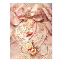 LACE HEART, ROSES & PEARLS by SHARON SHARPE Post Card