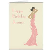 Lady backless dress birthday greetings card