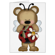 Lady Bug Baby Bear With Daisy Greeting Cards